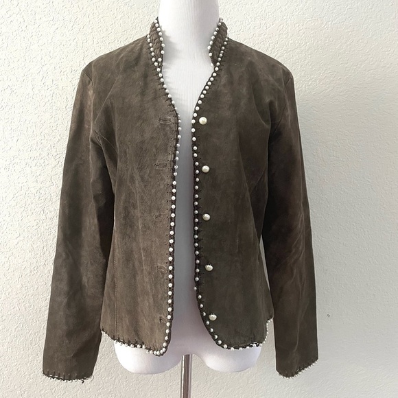 Vintage Y2K Suede and Pearls Blazer by Sophie Chang - Picture 3 of 11